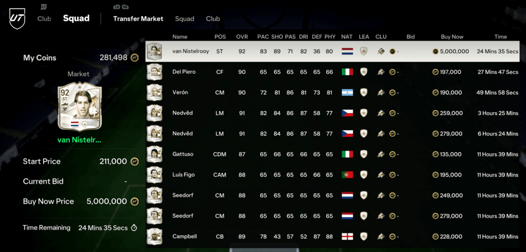 Squad menu Grid view